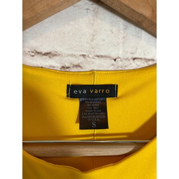 Eva Varro Dress Womens Small Bright Yellow Mixed Print Shift Stretch Liquid Knit - Picture 10 of 11